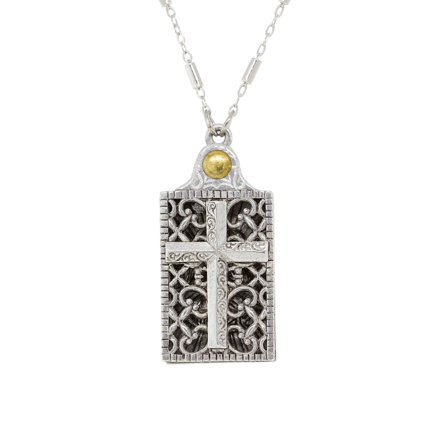 Symbols Of Faith Rectangular Cross and Angel Slide Locket Necklace 28"