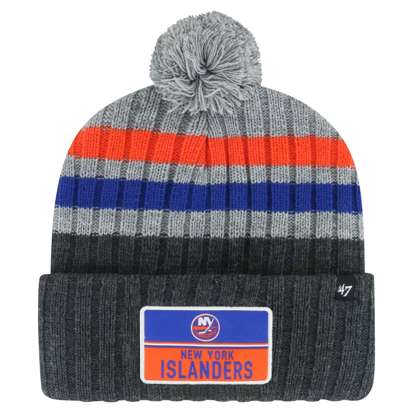 Men's '47 Gray New York Islanders Stack Patch Cuffed Knit Hat with Pom - OSFA