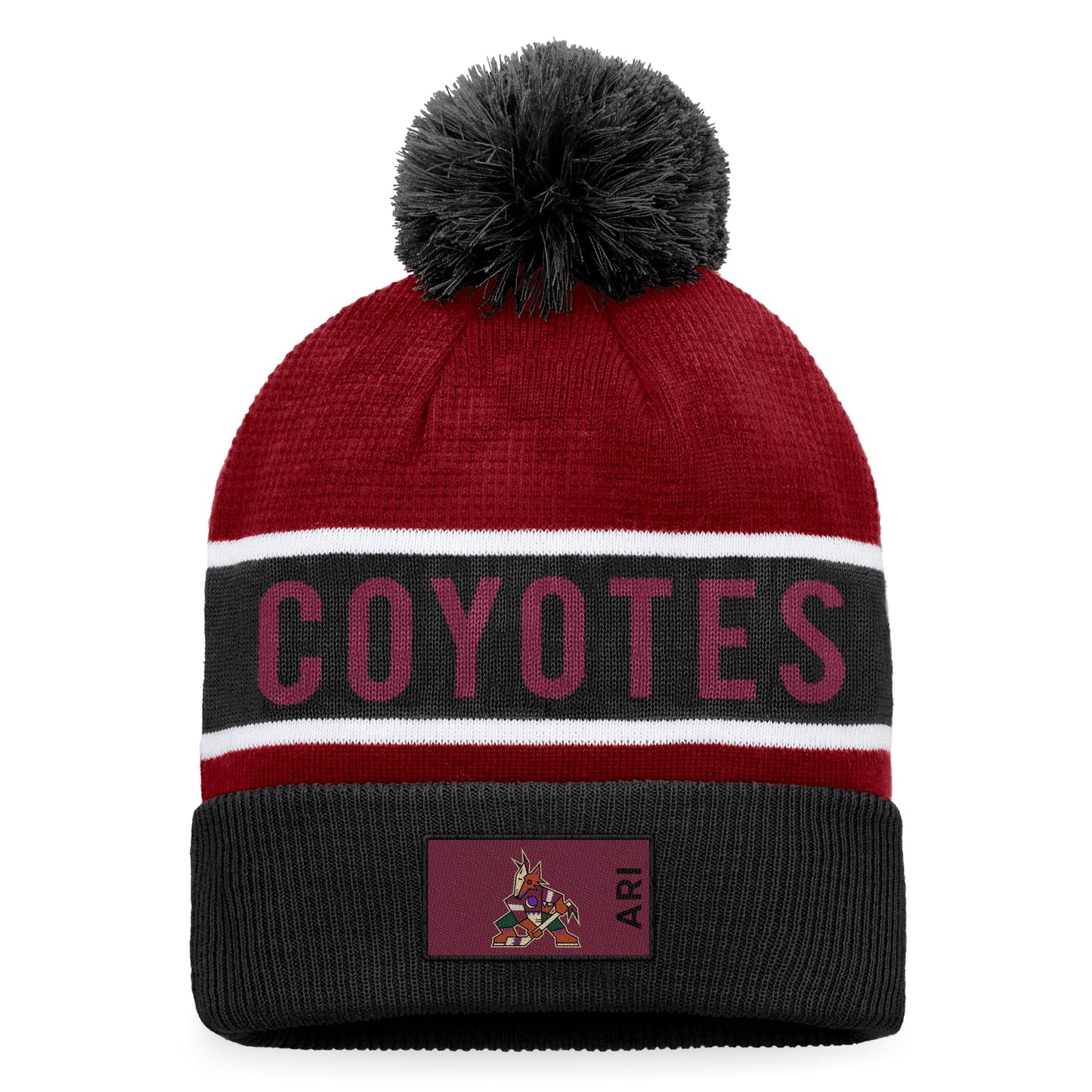 Men's Fanatics Branded Black/Garnet Arizona Coyotes Authentic Pro Rink Cuffed Knit Hat with Pom - OSFA
