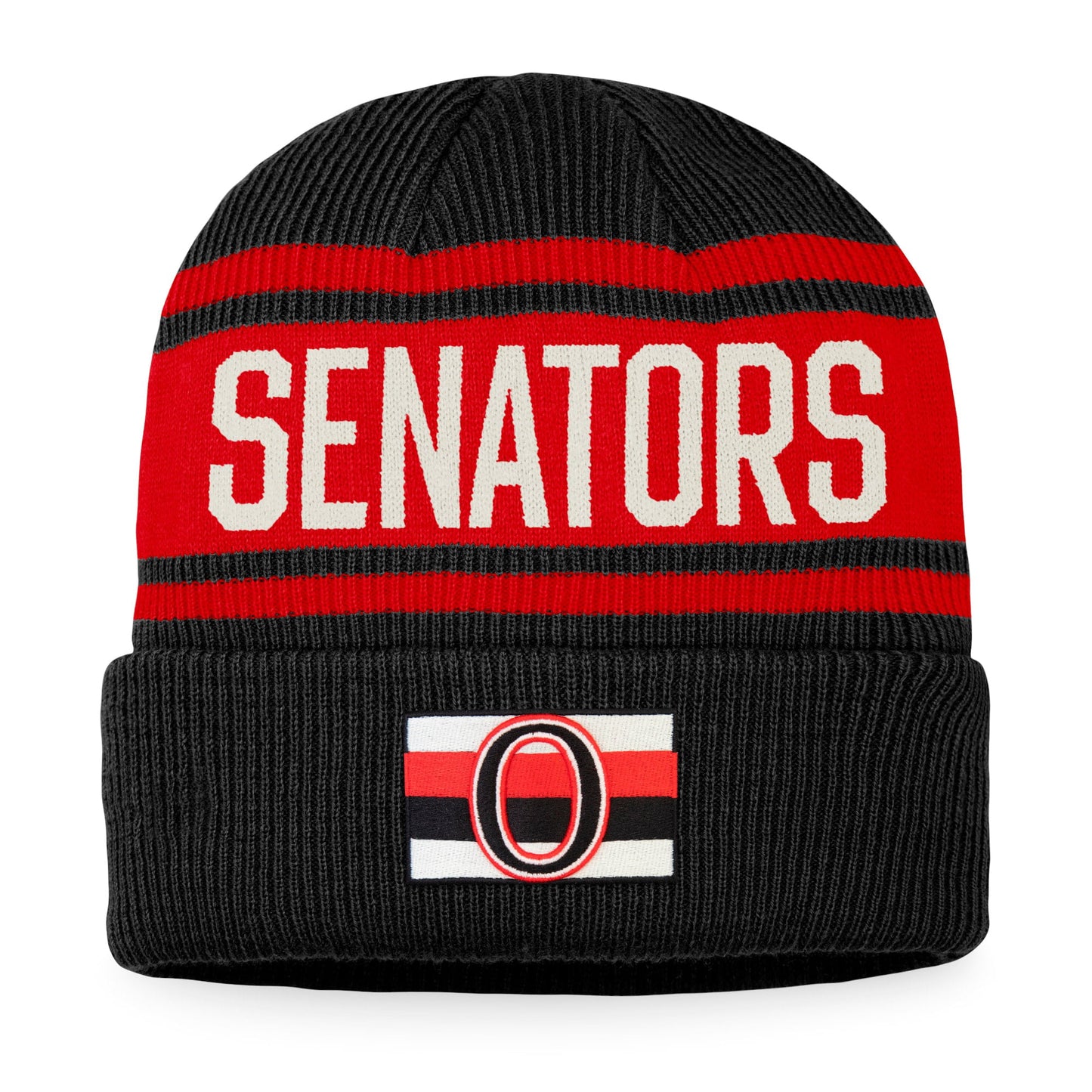 Men's Fanatics Branded Black/Red Ottawa Senators True Classic Retro Cuffed Knit Hat - OSFA