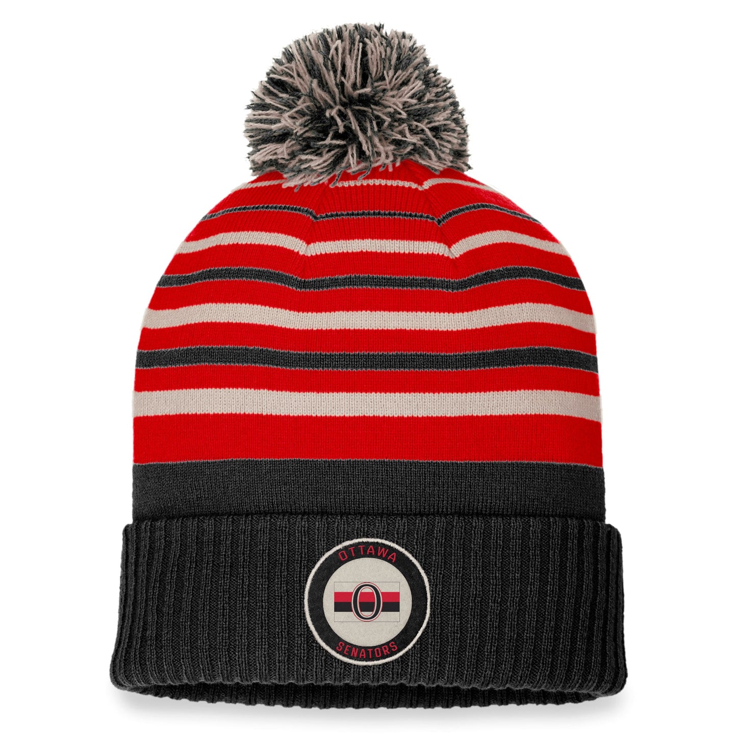 Men's Fanatics Branded Black/Red Ottawa Senators True Classic Retro Cuffed Knit Hat with Pom - OSFA