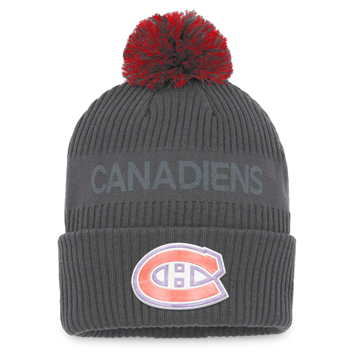 Men's Fanatics Branded Charcoal Montreal Canadiens Authentic Pro Home Ice Cuffed Knit Hat with Pom - OSFA