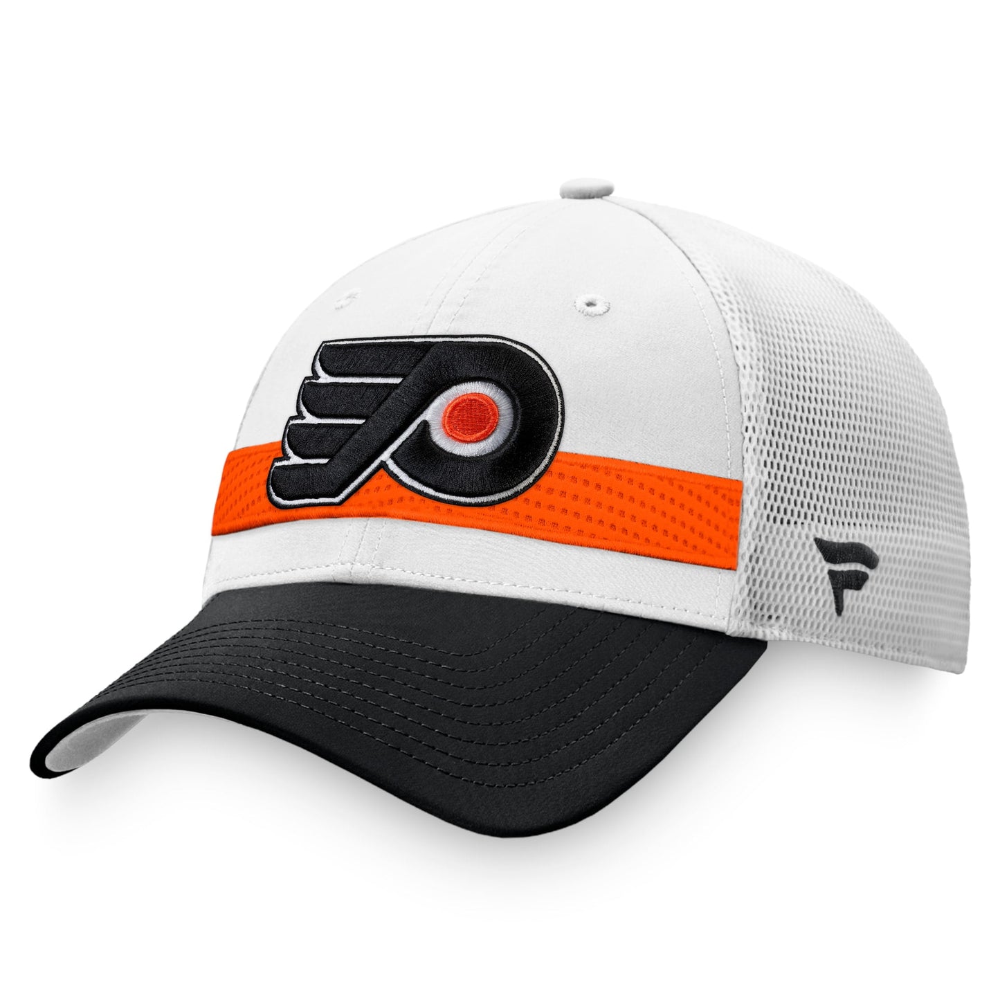 Men's Fanatics Branded White/Black Philadelphia Flyers 2021 NHL Draft Authentic Pro On Stage Trucker Snapback Hat - OSFA