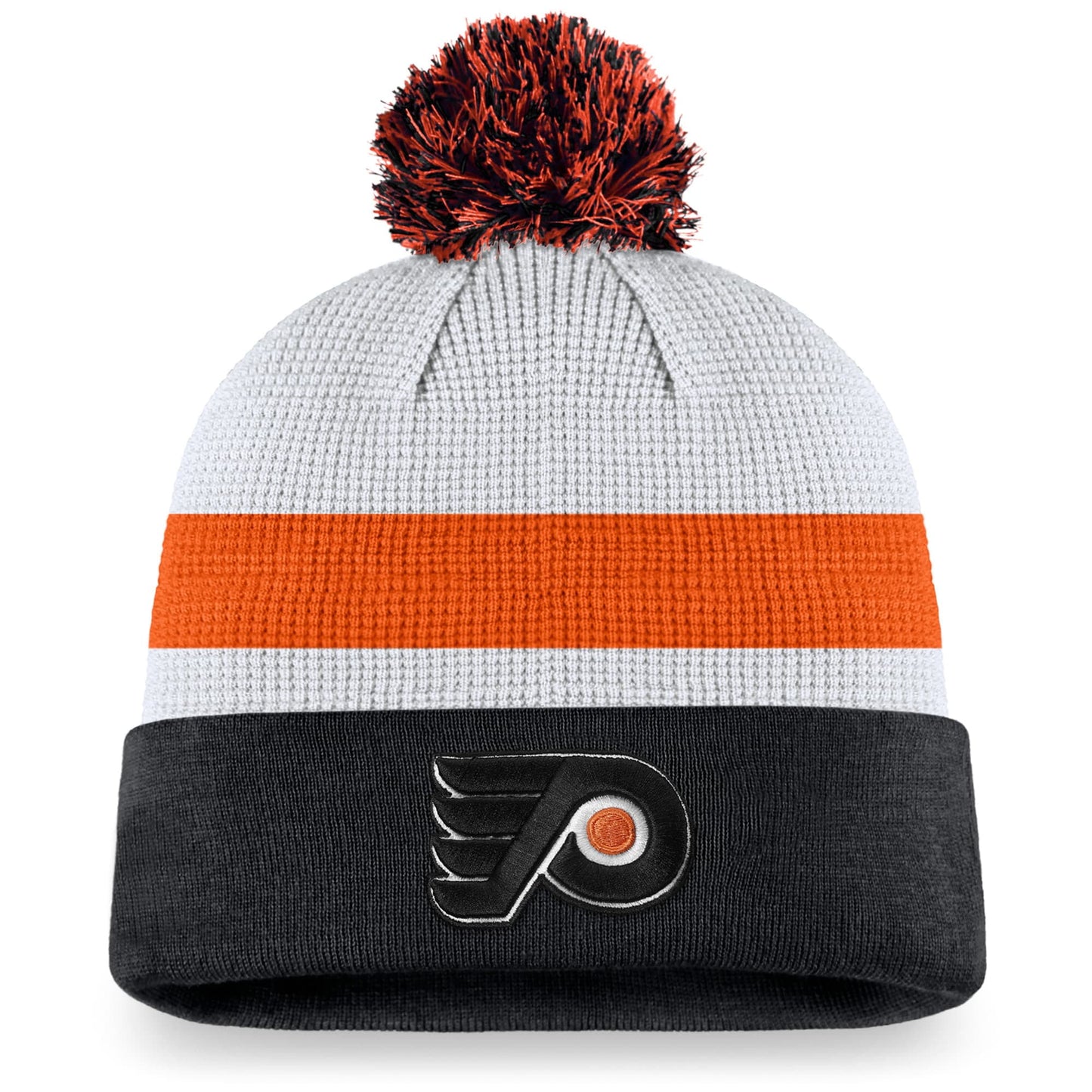 Men's Fanatics Branded White/Black Philadelphia Flyers Authentic Pro Draft Cuffed Knit Hat with Pom - OSFA