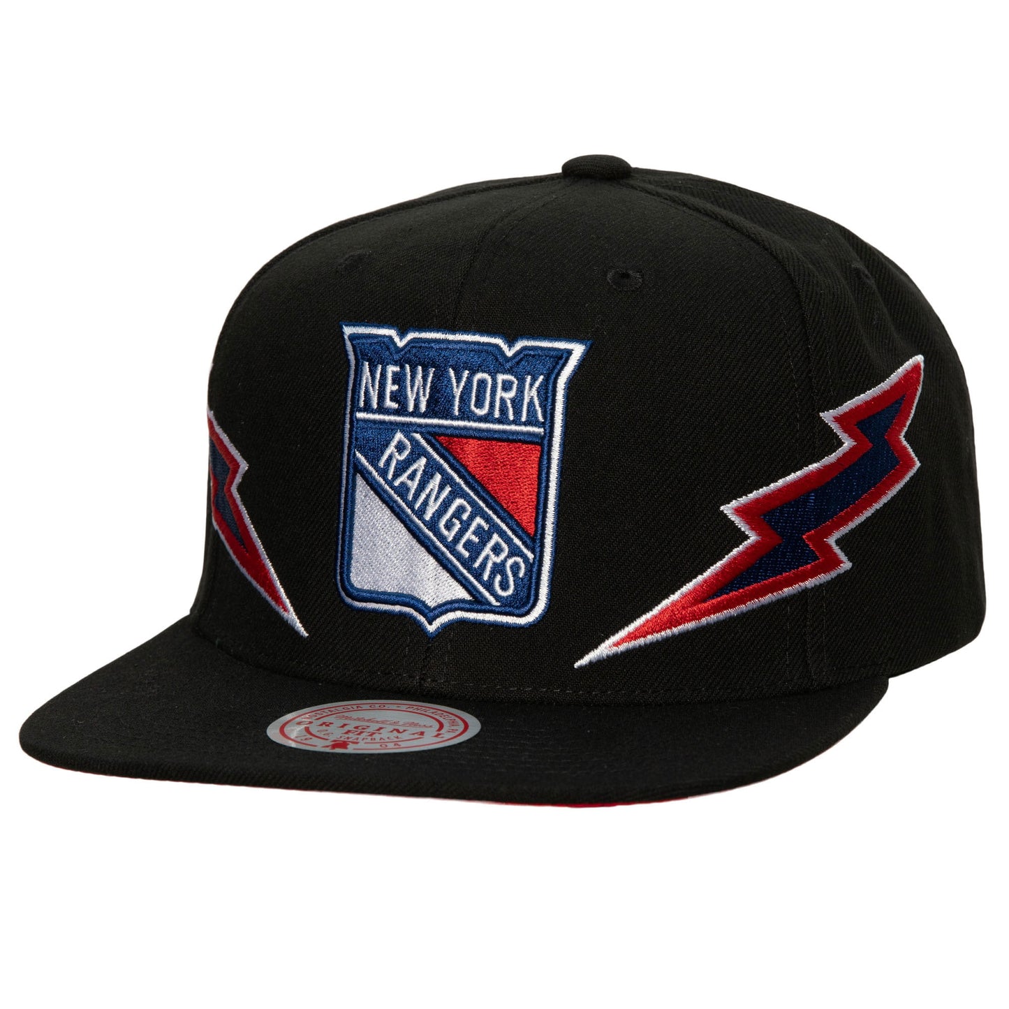 Men's Mitchell & Ness Black New York Rangers Double Trouble Lightning Snapback Hat - OSFA