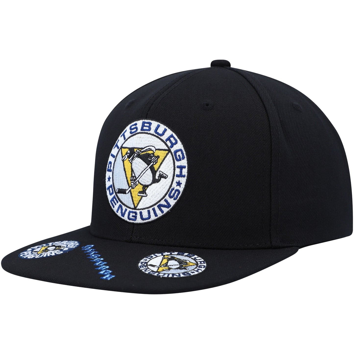 Men's Mitchell & Ness Black Pittsburgh Penguins Vintage Hat Trick Snapback Hat - OSFA