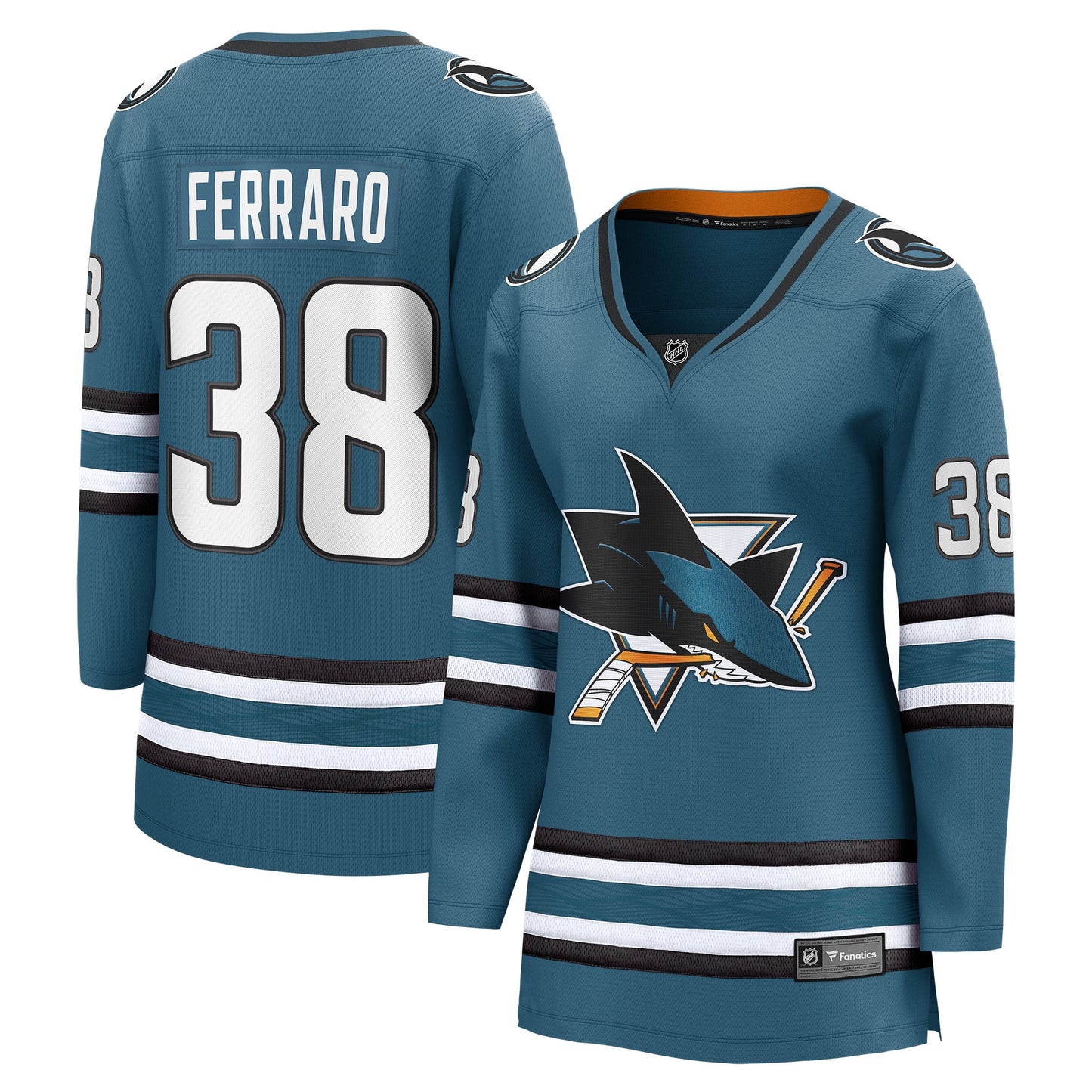 Women's Fanatics Branded Mario Ferraro Teal San Jose Sharks Home Breakaway Player Jersey