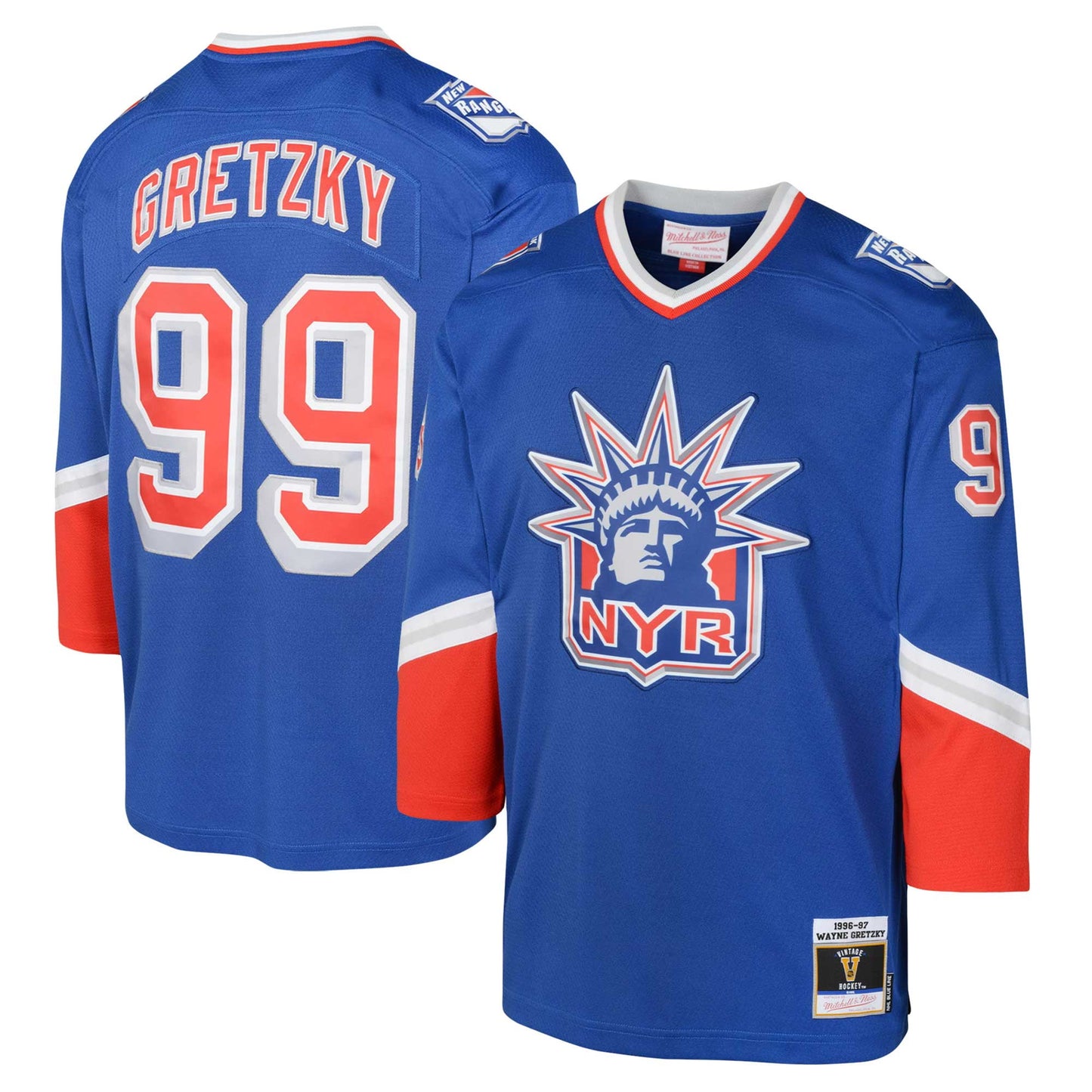 Youth Mitchell & Ness Wayne Gretzky Royal New York Rangers 1996 Blue Line Player Jersey